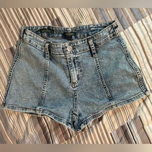 High waisted light wash jean short shorts